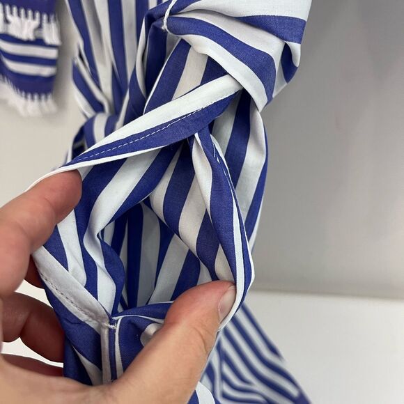 J Crew Belted Cotton Poplin Tunic Dress in Stripe Blue White 6 - Picture 10 of 12